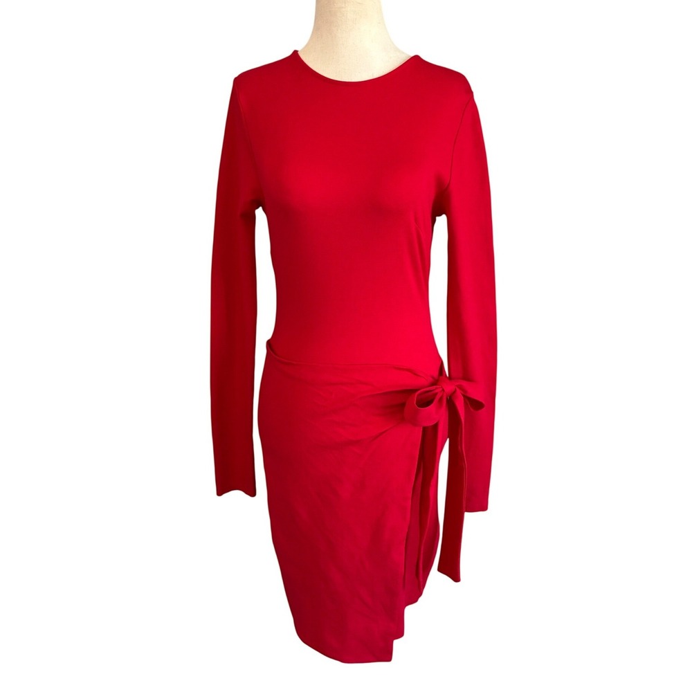 VICI Red Long Sleeve Faux Wrap Side Tie Mini Dress DD7228VC Womens Medium